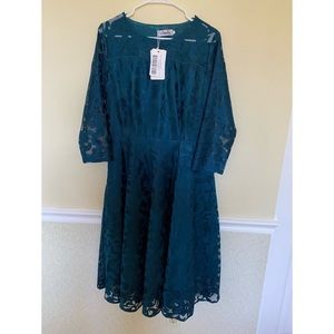 YISO teal lace three quarter sleeve midi dress 3XXXL